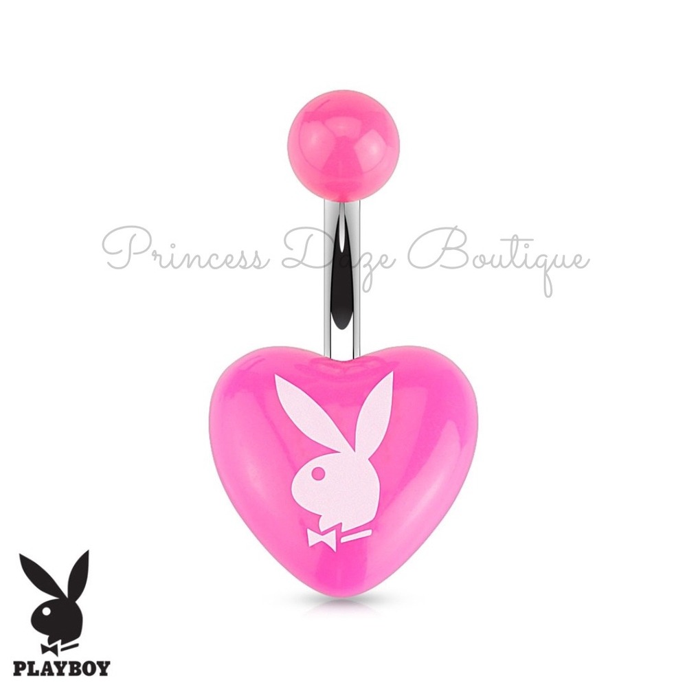 Playboy Bunny Pink Heart Belly Button Ring Body Jewelry Piercing